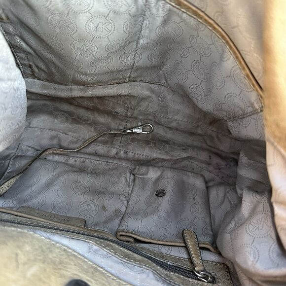 Michael Michael Kors Purse Leather Hobo Taupe Braided Chain Shoulder Bag - Picture 14 of 16